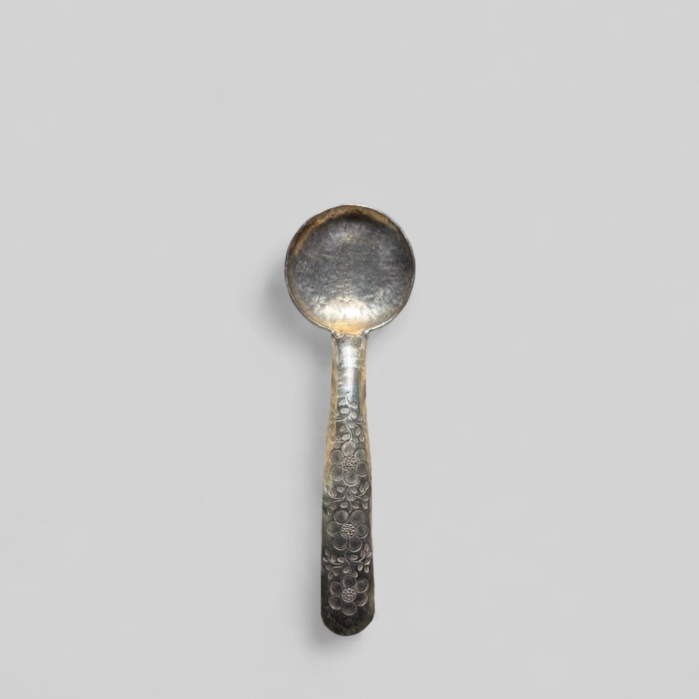 🍽️ {VINTAGE} 900 Silver Hand-Forged Floral Spoon — Artisan Silver